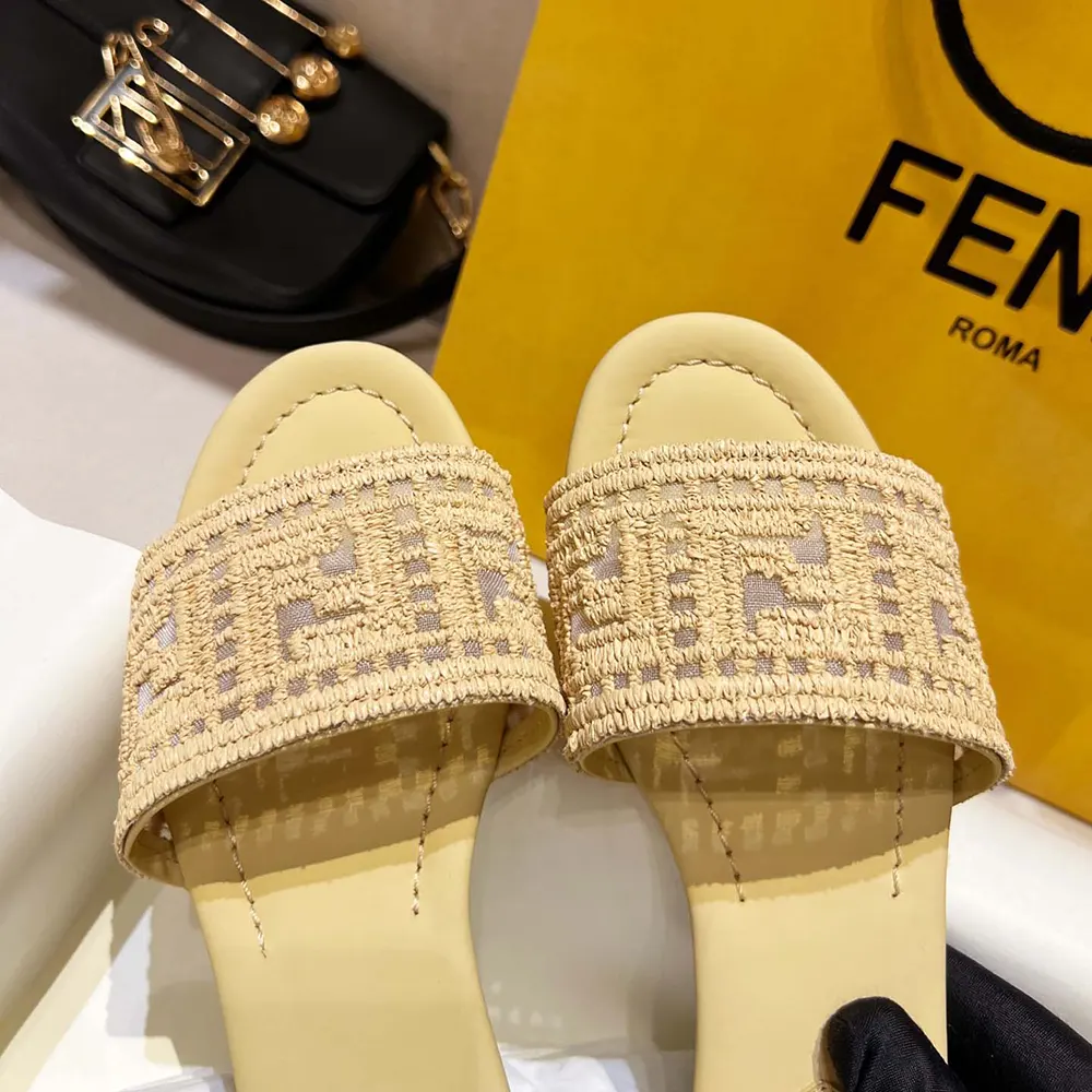 Fendi Women Sunshine Mesh Slides with Raffia FF Embroidery - image 7