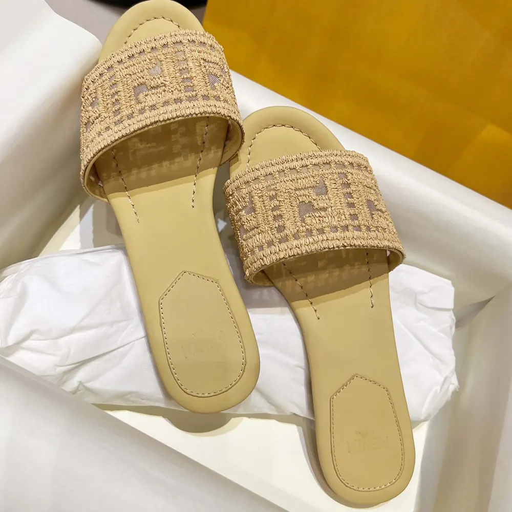 Fendi Women Sunshine Mesh Slides with Raffia FF Embroidery - image 6