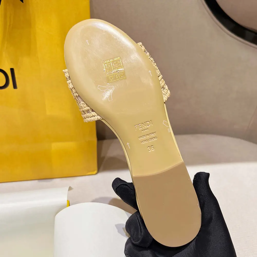 Fendi Women Sunshine Mesh Slides with Raffia FF Embroidery - image 10