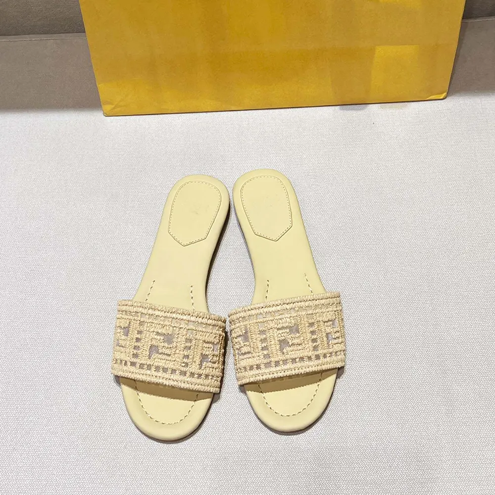 Top angle showing natural colour and mesh detail on Fendi slides
