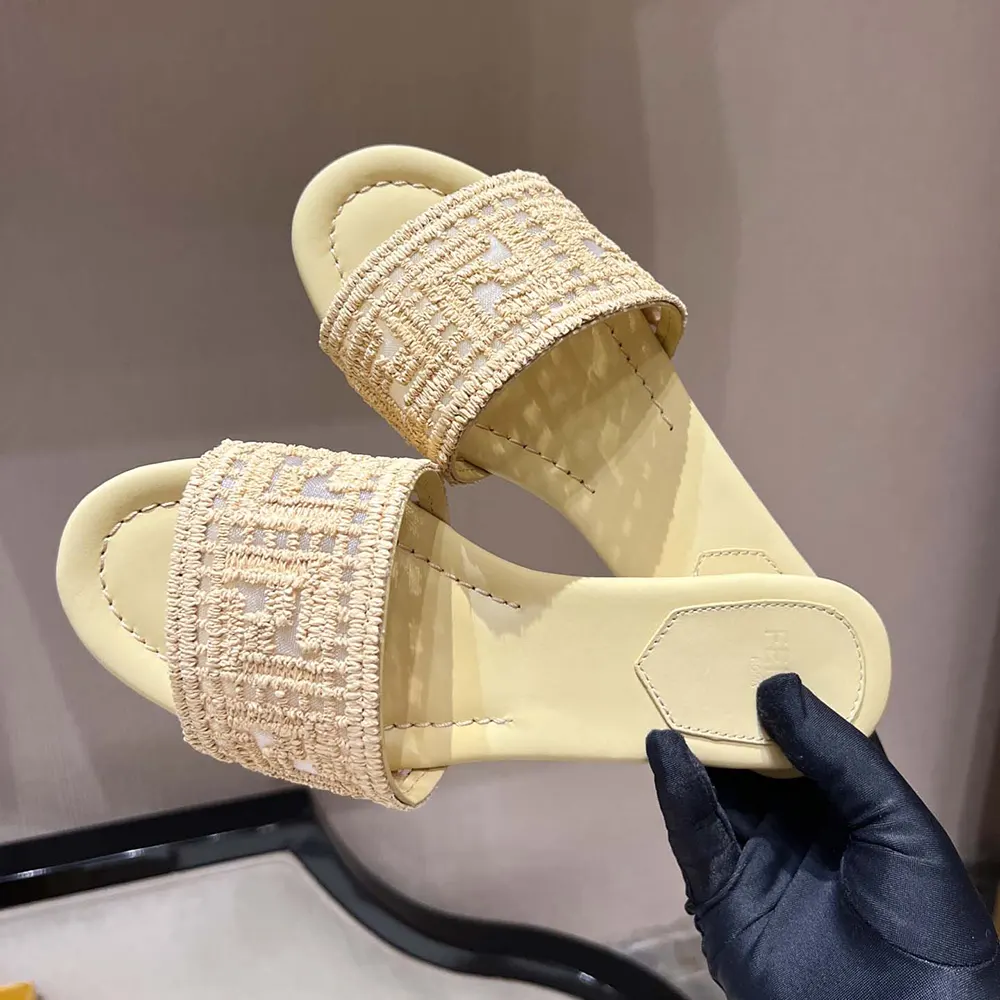 Fendi Women Sunshine Mesh Slides with Raffia FF Embroidery - image 5