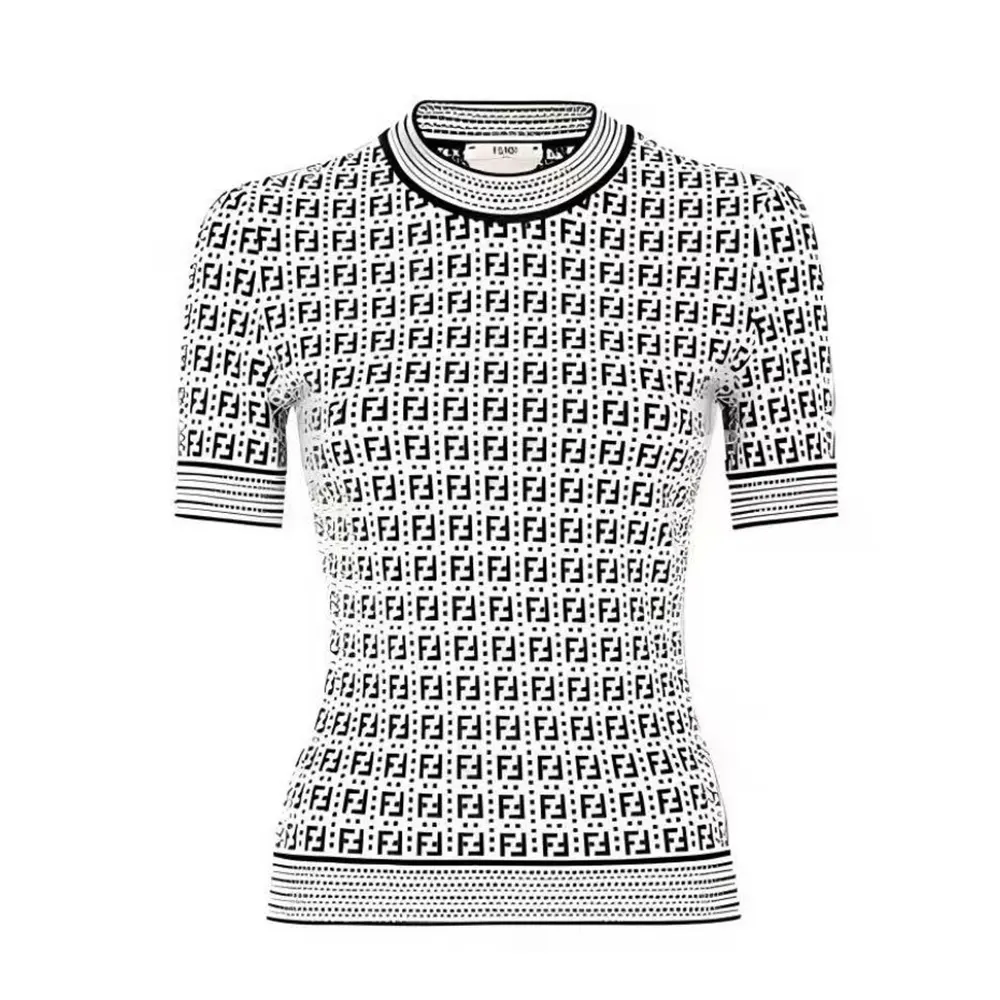Front view of Fendi Women Sweater Black FF Cotton Jumper with logo detail