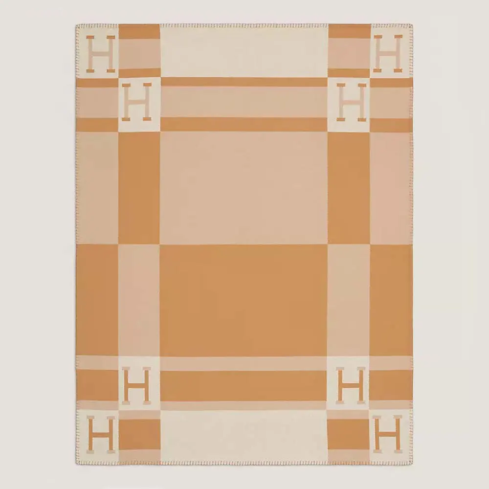Hermes Unisex Avalon Bayadere Blanket folded showing signature stripes