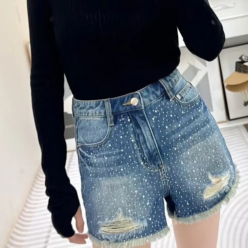 Loewe Women Anagram Shorts in Denim - image 8