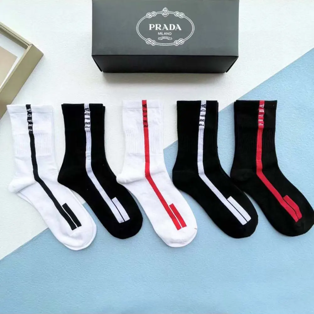 Front view close-up of Prada Unisex Re-Nylon Knit Socks 5pcs in natural light