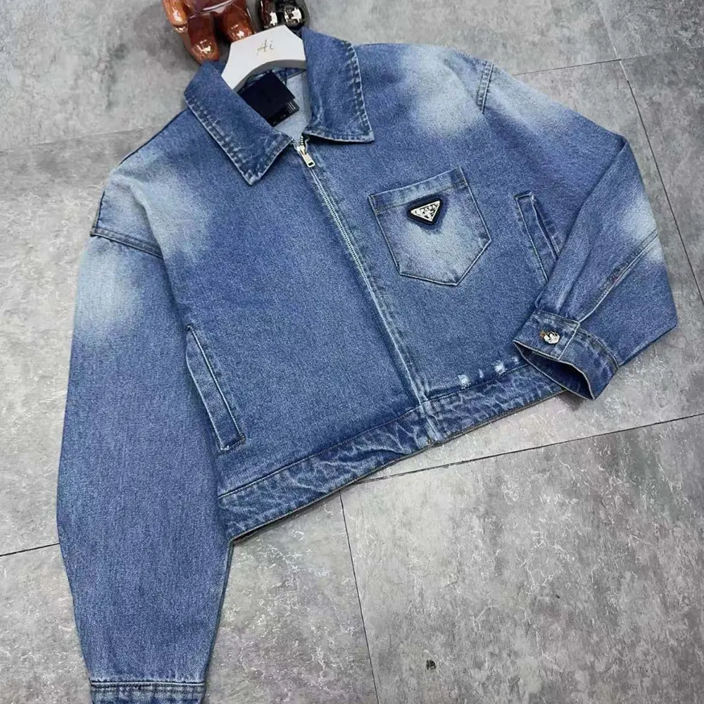 Prada Women Cropped Organic Denim Jacket - image 4