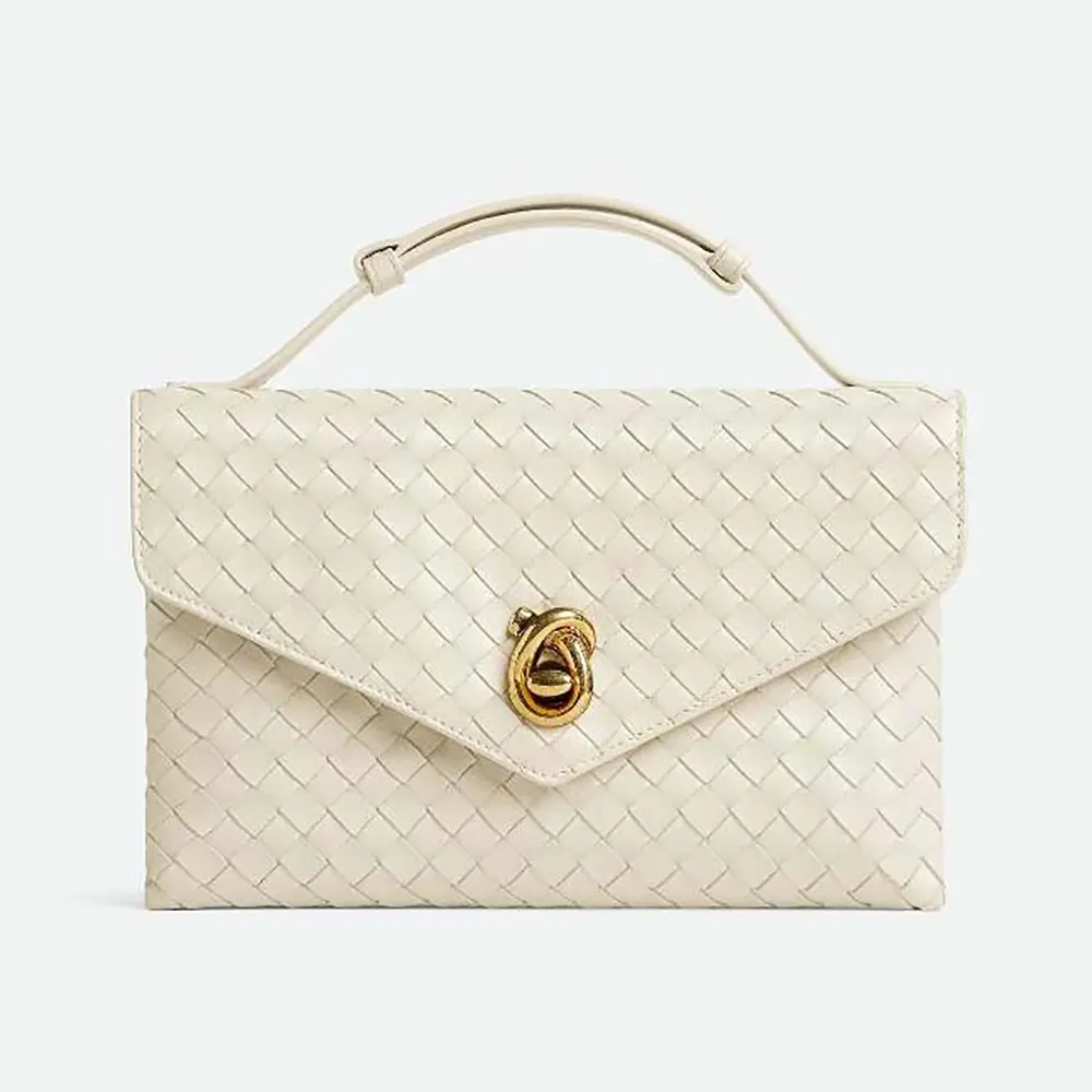 Front view of Bottega Veneta Women Knot Lock bag in white leather