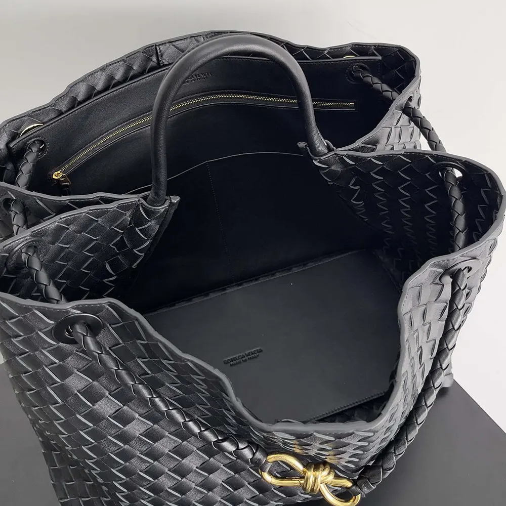 Bottega Veneta Women Large Andiamo in Lambskin Leather-Black/Gold - image 10