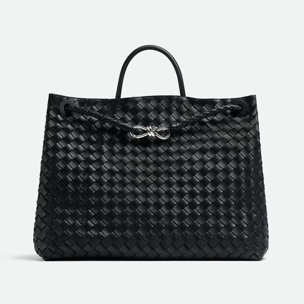 Front view of Bottega Veneta Women Large Andiamo lambskin bag black silver