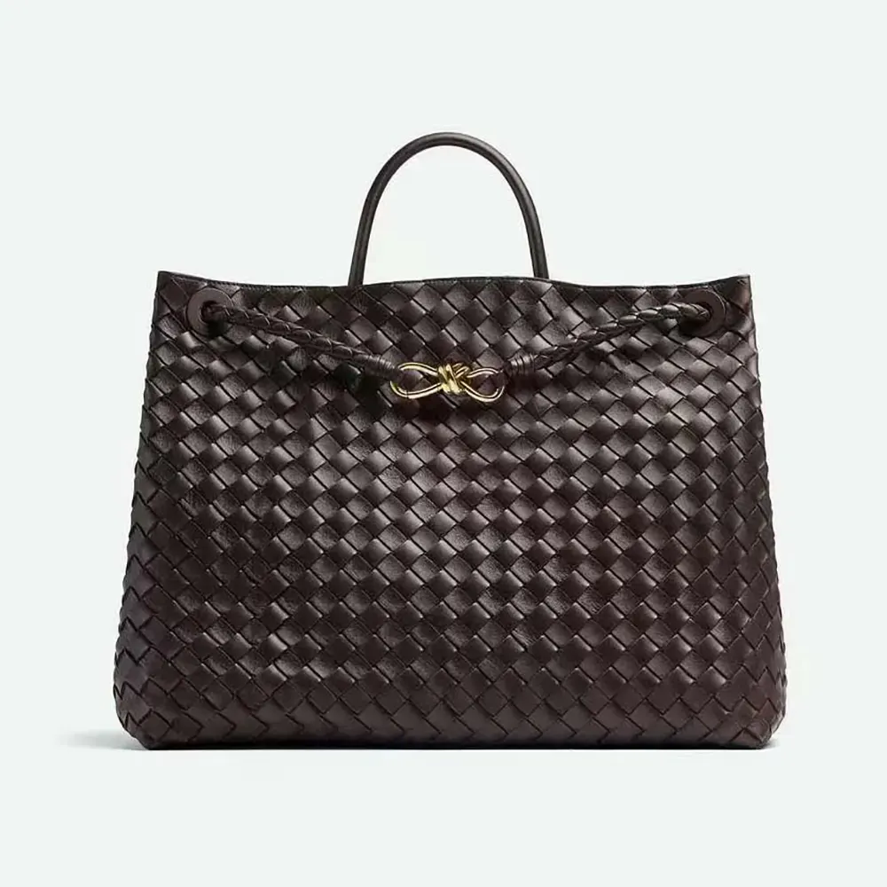 Front angle of Bottega Veneta Women Large Andiamo in chocolate brown lambskin