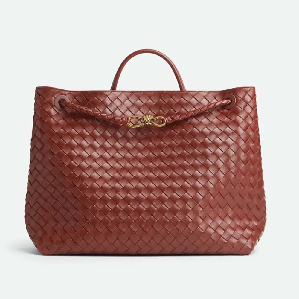 Front view of Bottega Veneta Women Large Andiamo in Lambskin Leather-Dark Red