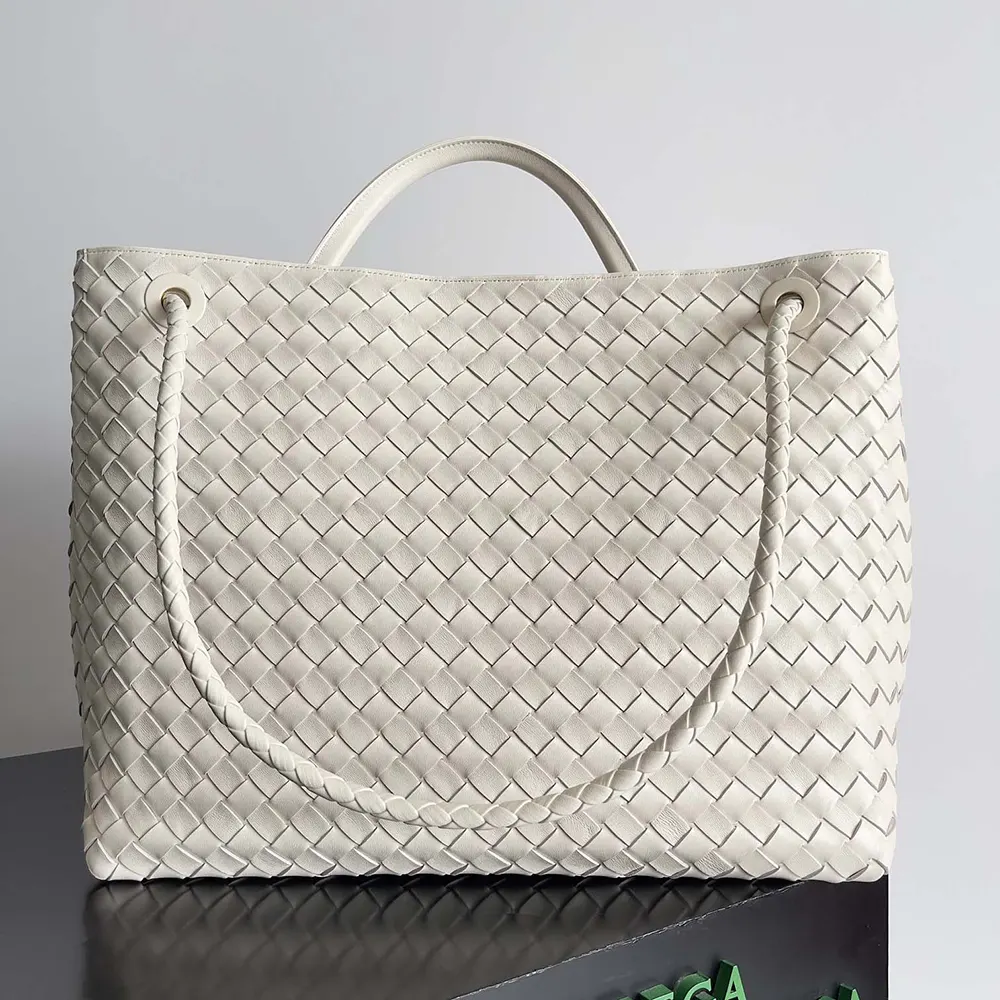 Side profile showing silhouette of Bottega Veneta Women Large Andiamo in Lambskin Leather-White