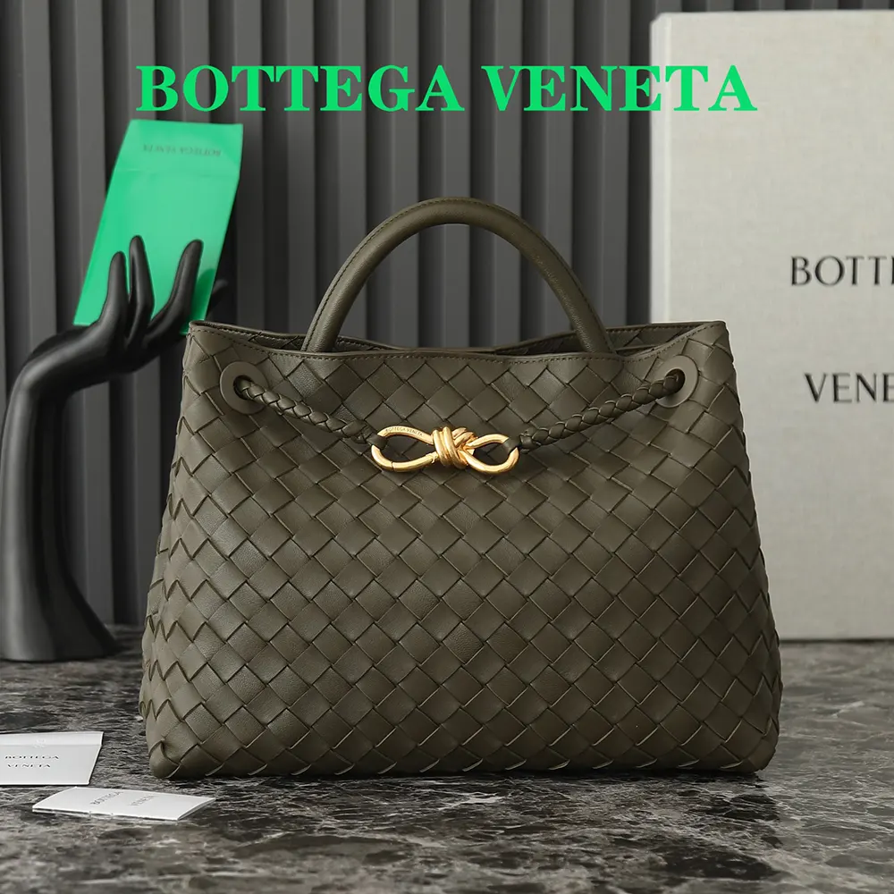 Close-up of woven leather texture on Bottega Veneta Medium Andiamo bag