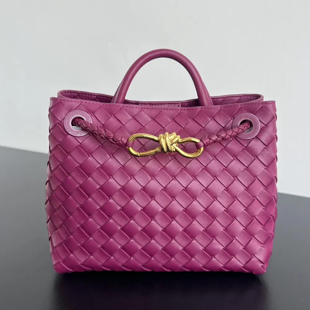 Close-up of woven intrecciato leather detail on Bottega Veneta Small Andiamo bag