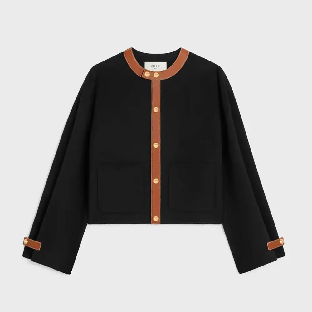 Front view of Celine Women Cardigan Jacket In Double Face Cashmere in black