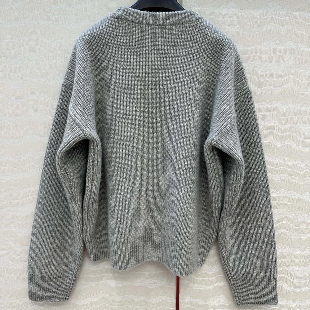 Detail of crew neck collar on Celine Men Crew Neck Sweater In Ribbed Wool