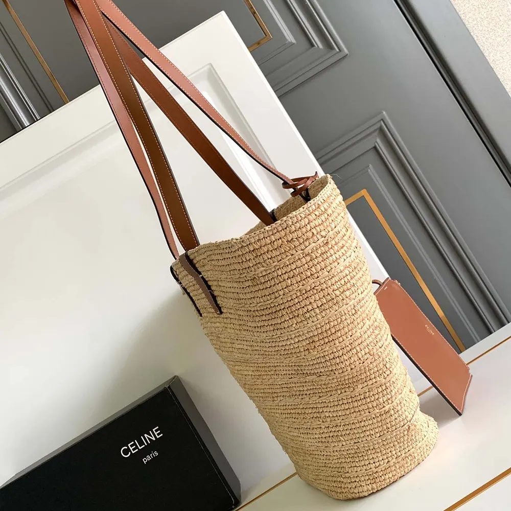 Celine Women Medium Supple Celine Classic Panier In Raffia And Calfskin - image 4