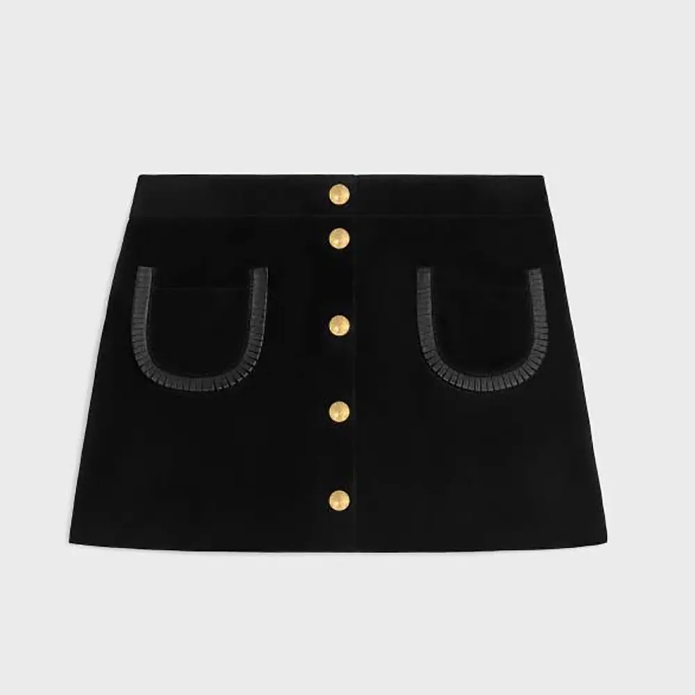 Front view of Celine Women Mini Skirt In Suede in black