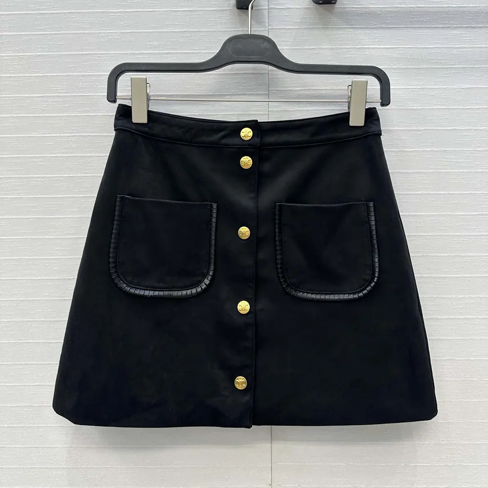 Close-up detail of zip and suede texture on Celine Women Mini Skirt In Suede