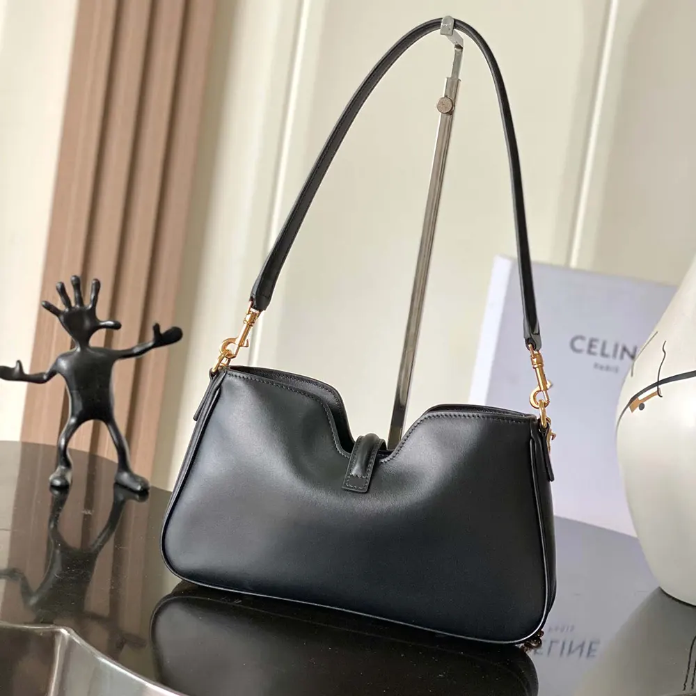 Side angle showing silhouette and strap of Celine Women Shoulder Camille 16 Soft