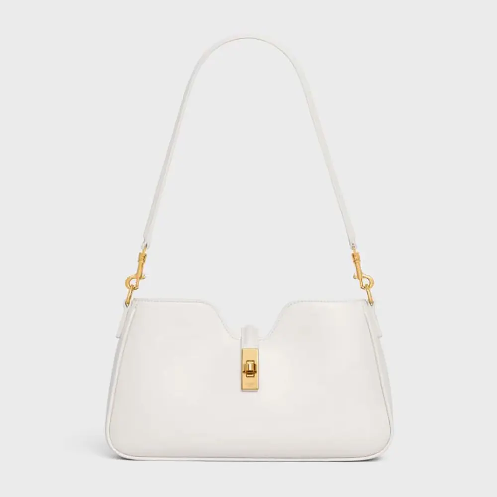 Front view of Celine Women Shoulder Camille 16 Soft In Smooth Calfskin-White