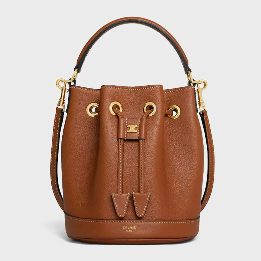 Front view of Celine Women Teen Clara Bag in Supple Grained Calfskin brown leather