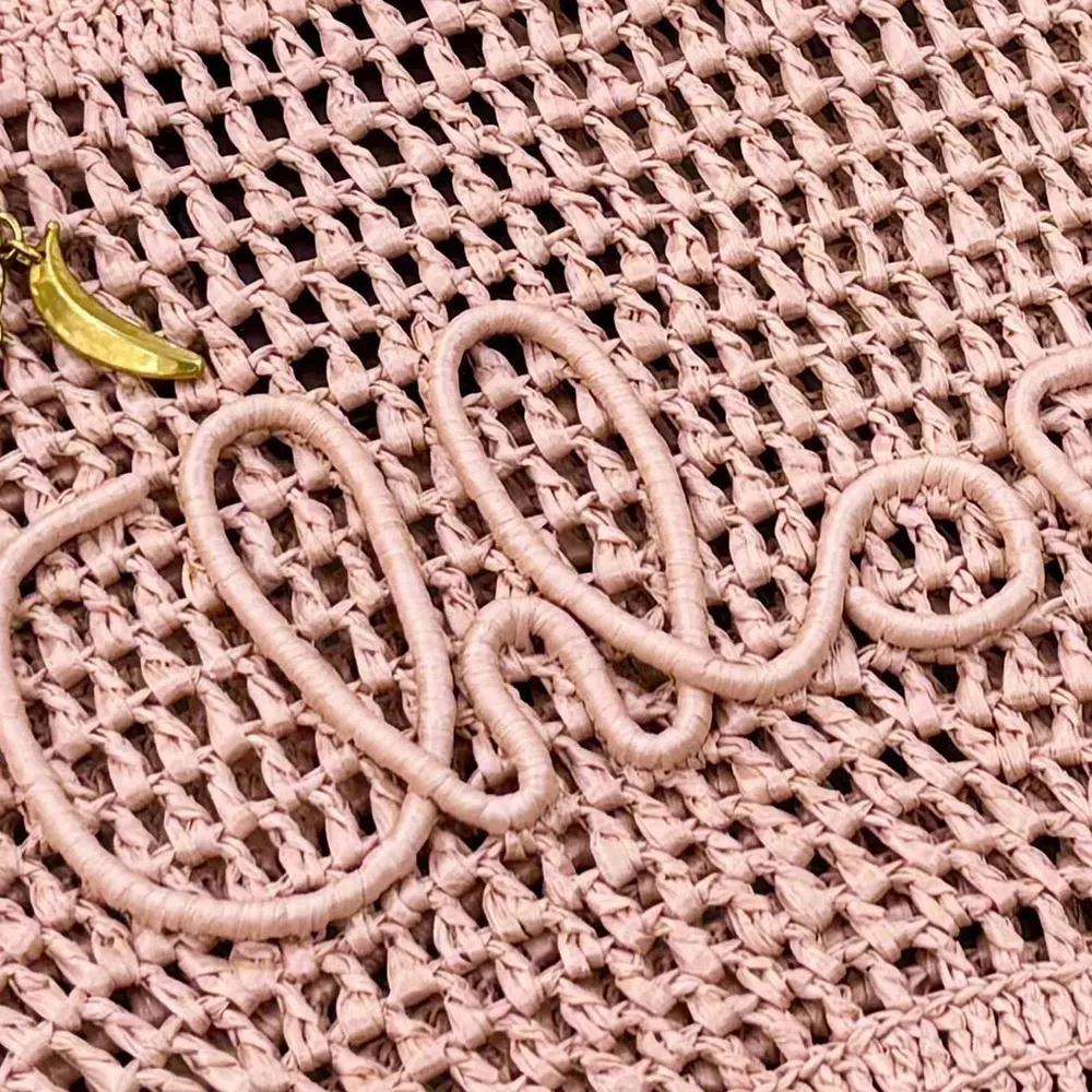 Chloe Women Small Summer Banana Tote Bag in Raffia-Pink - image 7