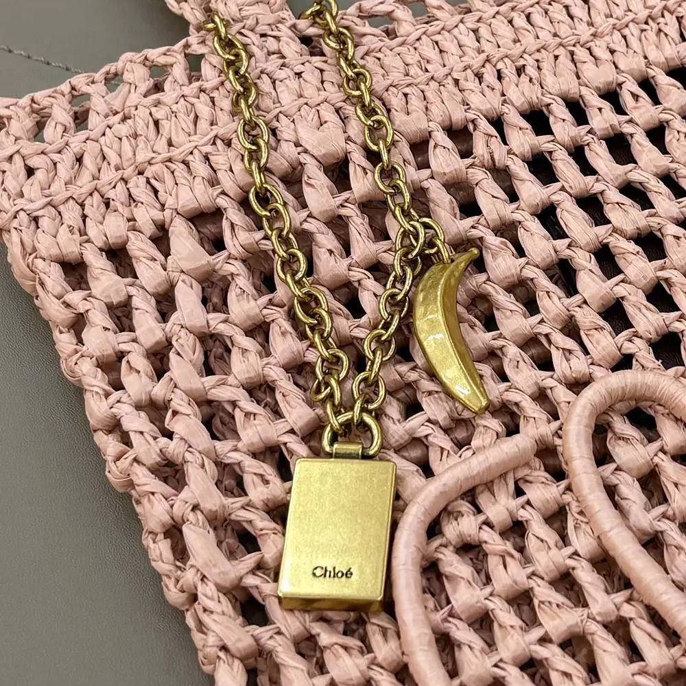 Chloe Women Small Summer Banana Tote Bag in Raffia-Pink - image 8