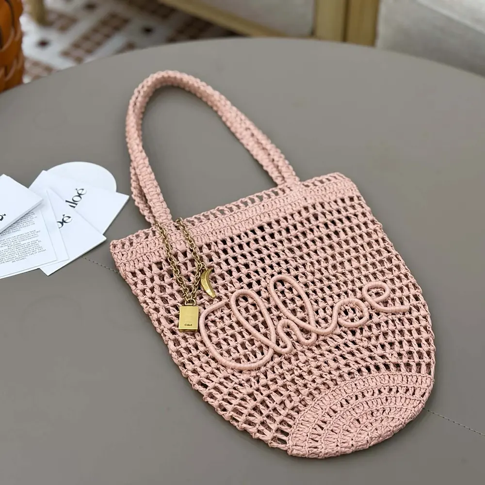 Chloe Women Small Summer Banana Tote Bag in Raffia-Pink - image 5