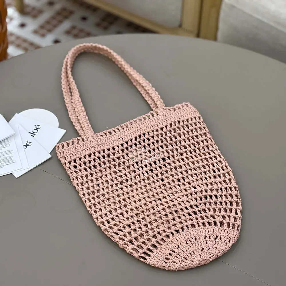 Chloe Women Small Summer Banana Tote Bag in Raffia-Pink - image 4