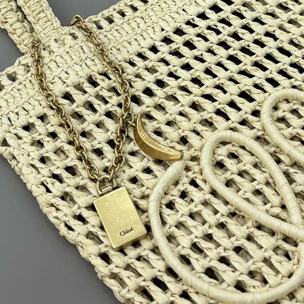 Chloe Women Small Summer Banana Tote Bag in Raffia-Sandy - image 7