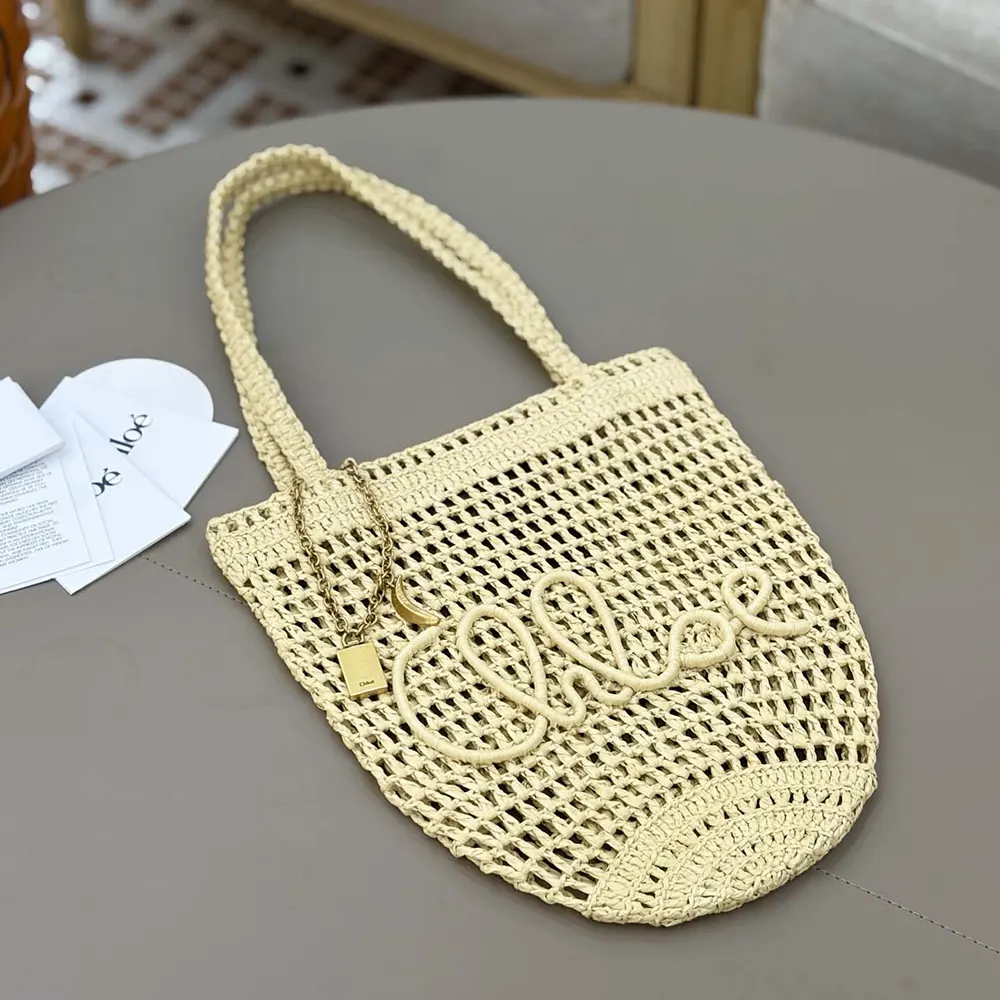 Chloe Women Small Summer Banana Tote Bag in Raffia-Sandy - image 4