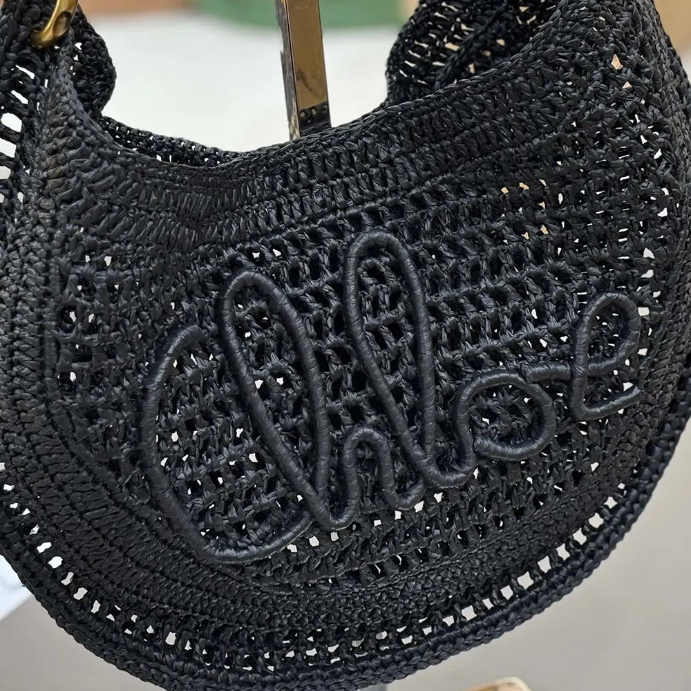 Chloe Women Summer Banana Hobo Bag In Raffia-Black - image 9