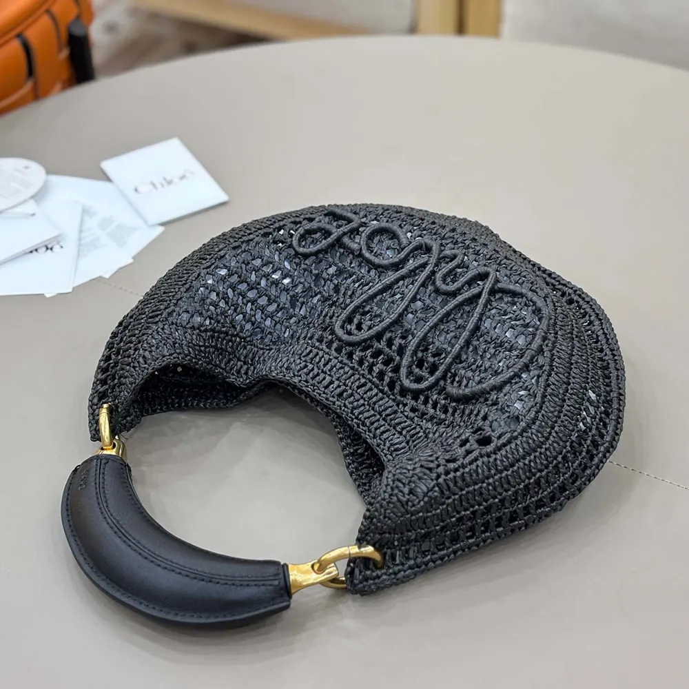 Chloe Women Summer Banana Hobo Bag In Raffia-Black - image 5