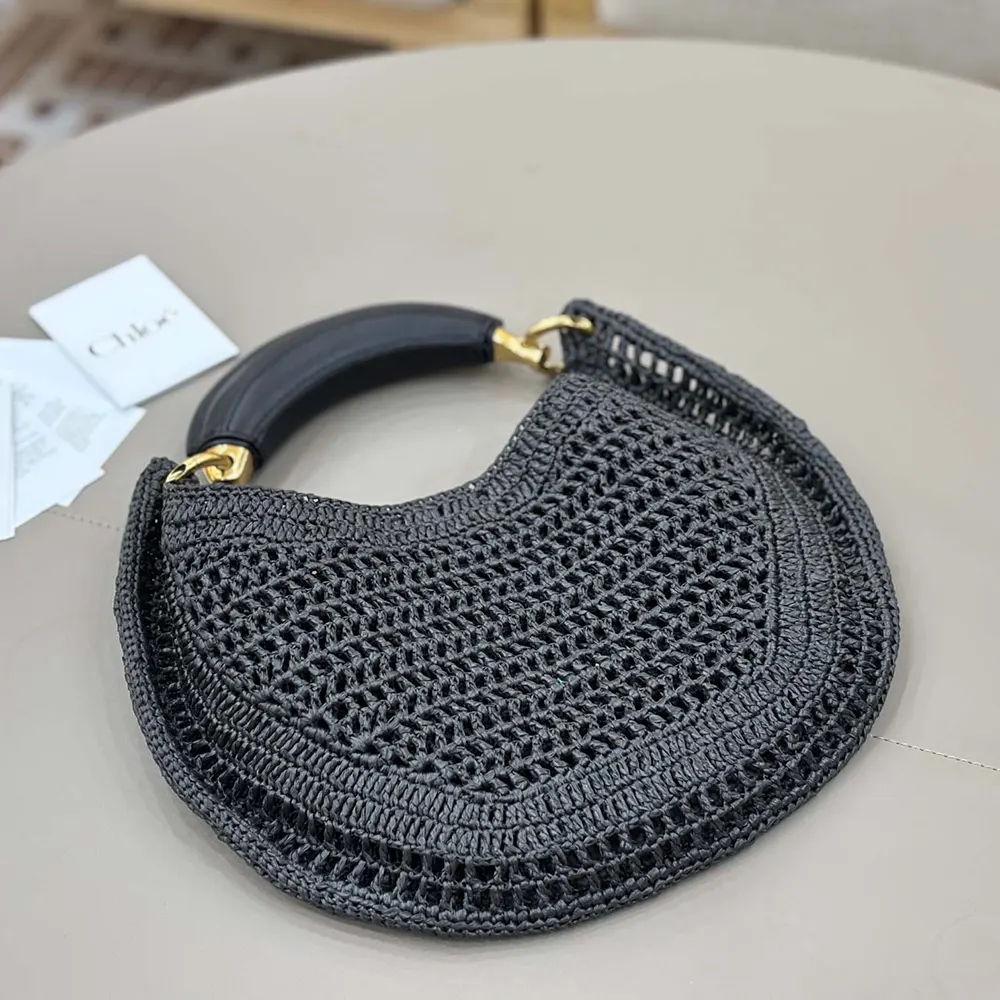 Chloe Women Summer Banana Hobo Bag In Raffia-Black - image 4