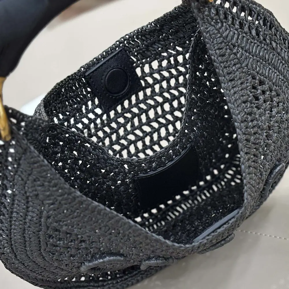 Chloe Women Summer Banana Hobo Bag In Raffia-Black - image 6
