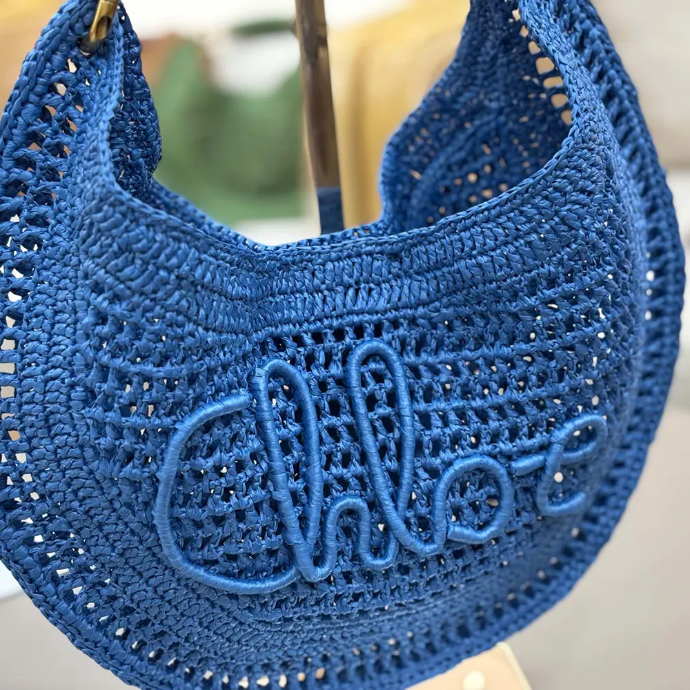 Chloe Women Summer Banana Hobo Bag In Raffia-Blue - image 6