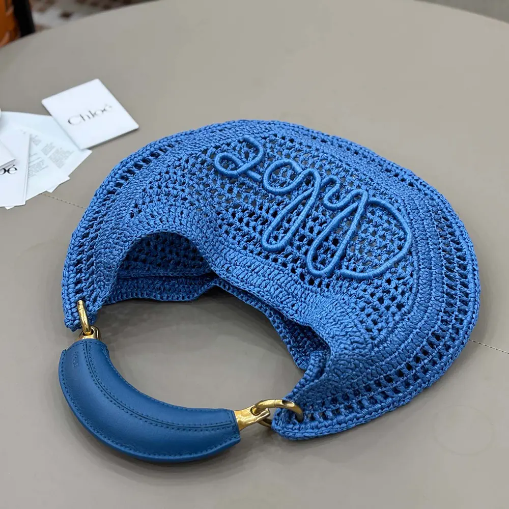 Chloe Women Summer Banana Hobo Bag In Raffia-Blue - image 4