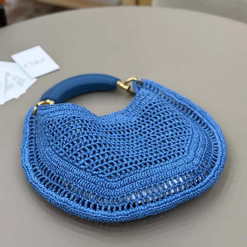 Chloe Women Summer Banana Hobo Bag In Raffia-Blue - image 5