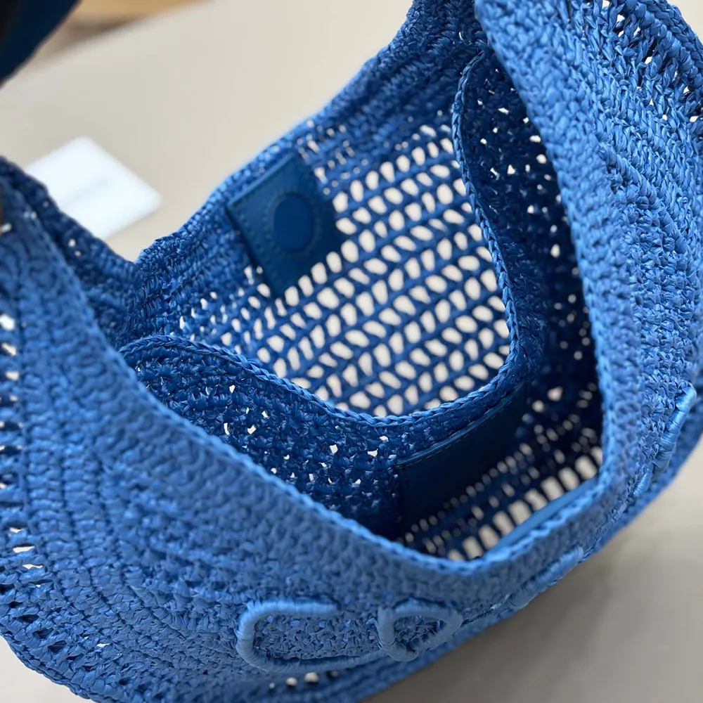 Chloe Women Summer Banana Hobo Bag In Raffia-Blue - image 7