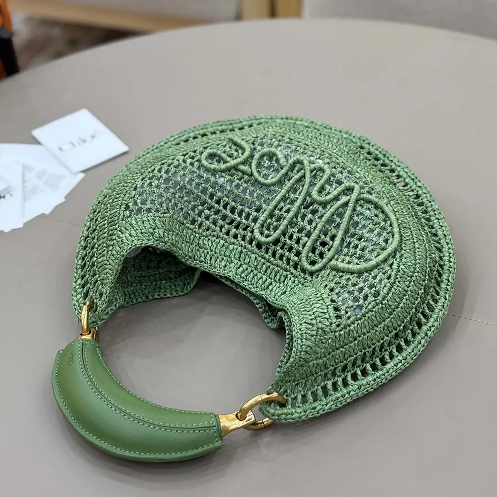 Chloe Women Summer Banana Hobo Bag In Raffia-Green - image 5