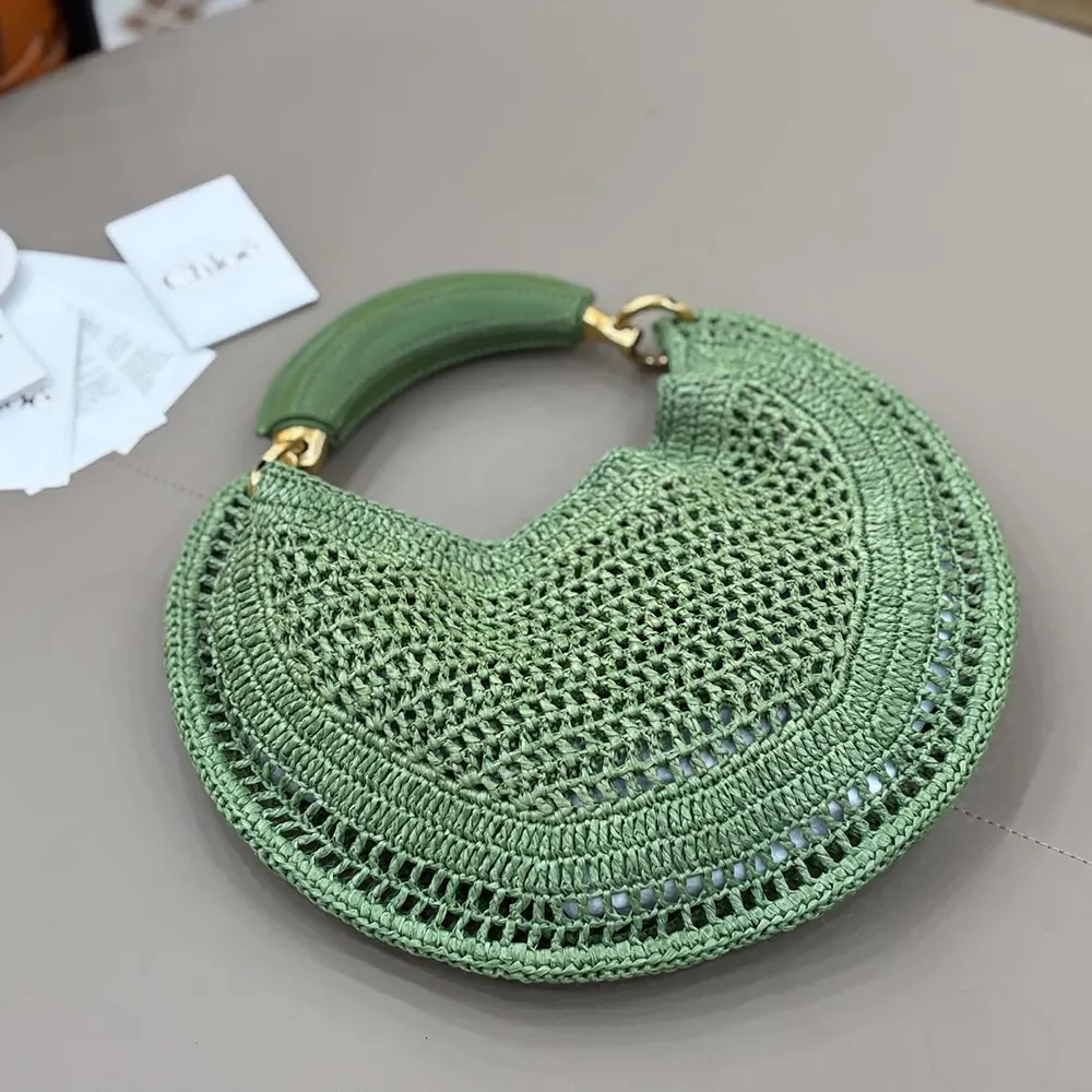 Chloe Women Summer Banana Hobo Bag In Raffia-Green - image 4