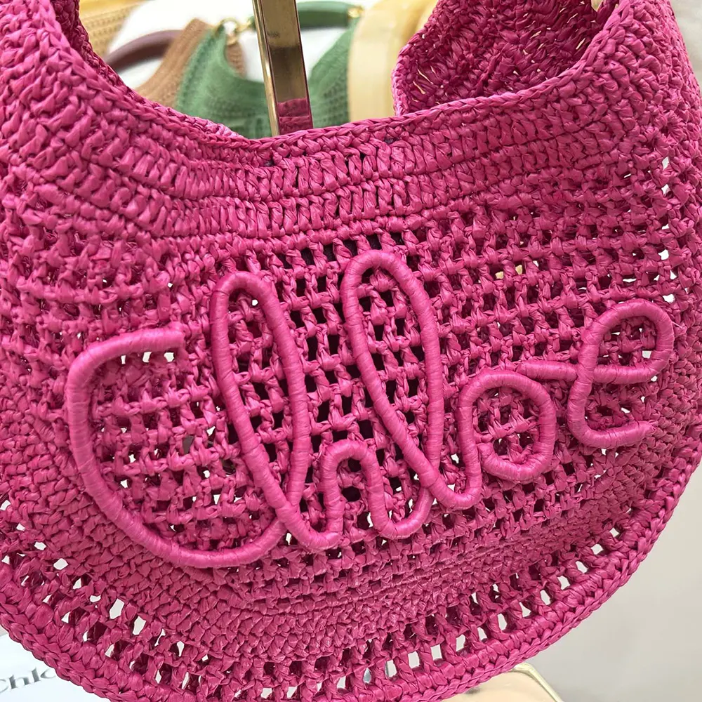 Chloe Women Summer Banana Hobo Bag In Raffia-Rose - image 9