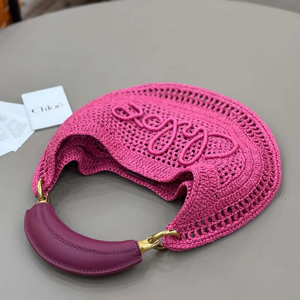 Chloe Women Summer Banana Hobo Bag In Raffia-Rose - image 5