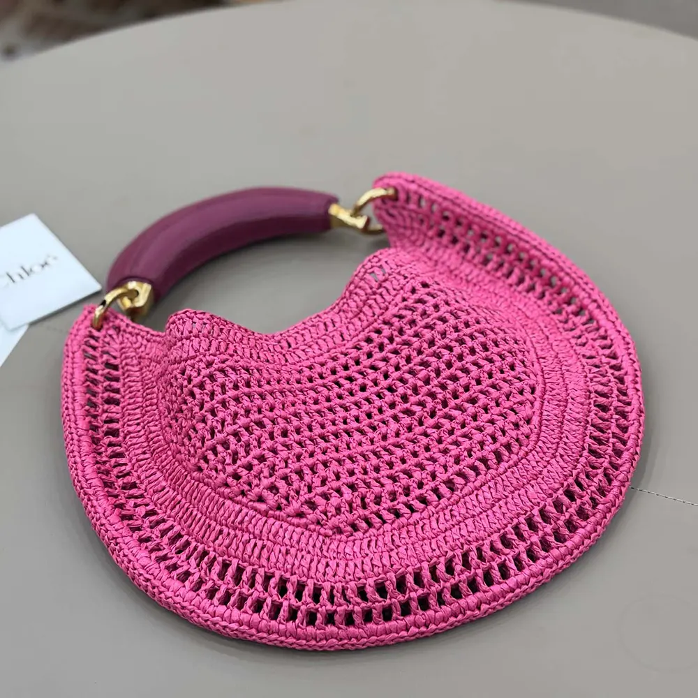 Chloe Women Summer Banana Hobo Bag In Raffia-Rose - image 4