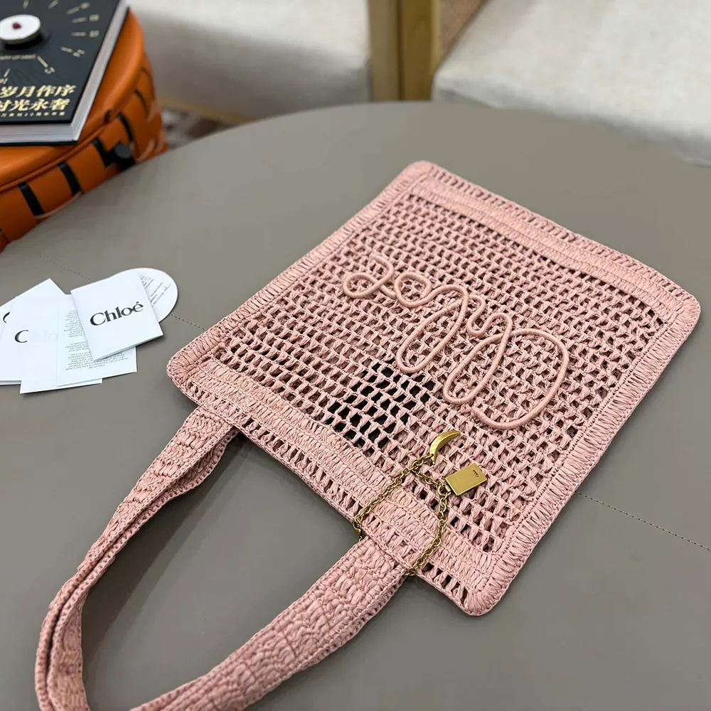 Chloe Women Summer Banana Tote Bag In Raffia-Pink - image 4