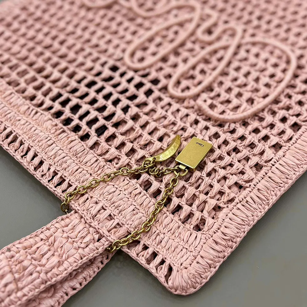 Chloe Women Summer Banana Tote Bag In Raffia-Pink - image 5