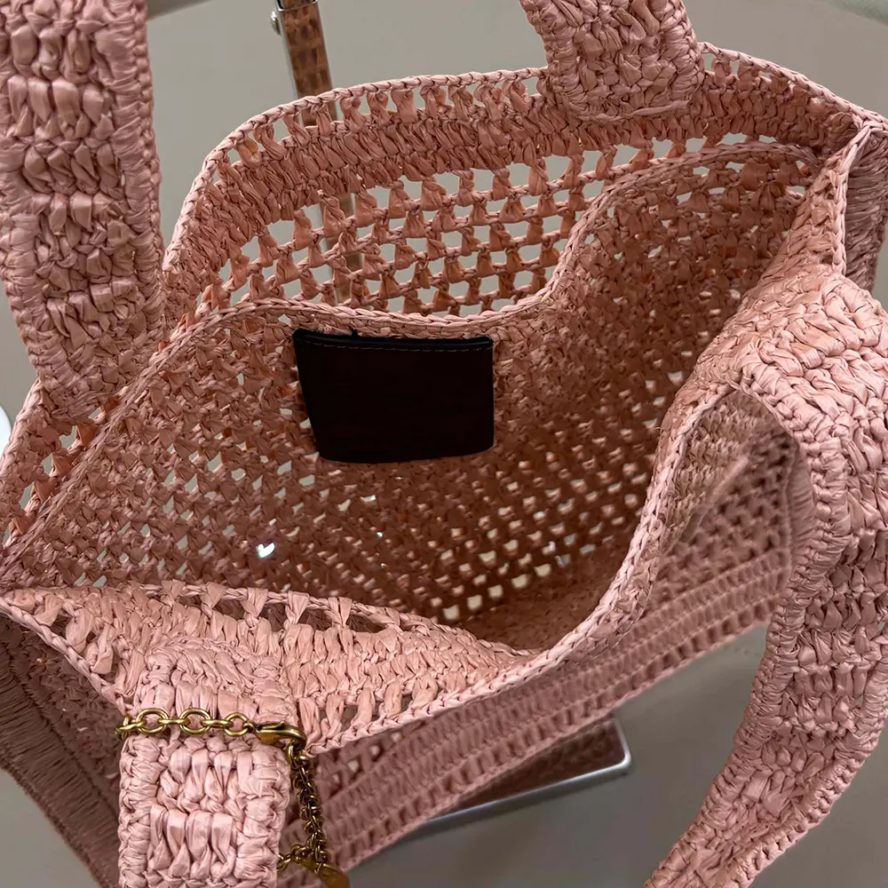 Chloe Women Summer Banana Tote Bag In Raffia-Pink - image 7