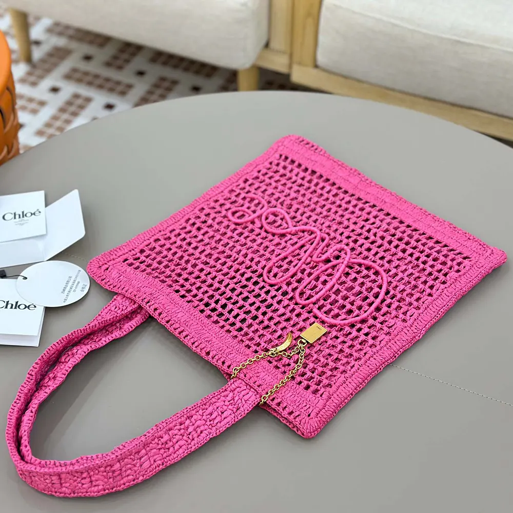 Chloe Women Summer Banana Tote Bag In Raffia-Rose - image 4