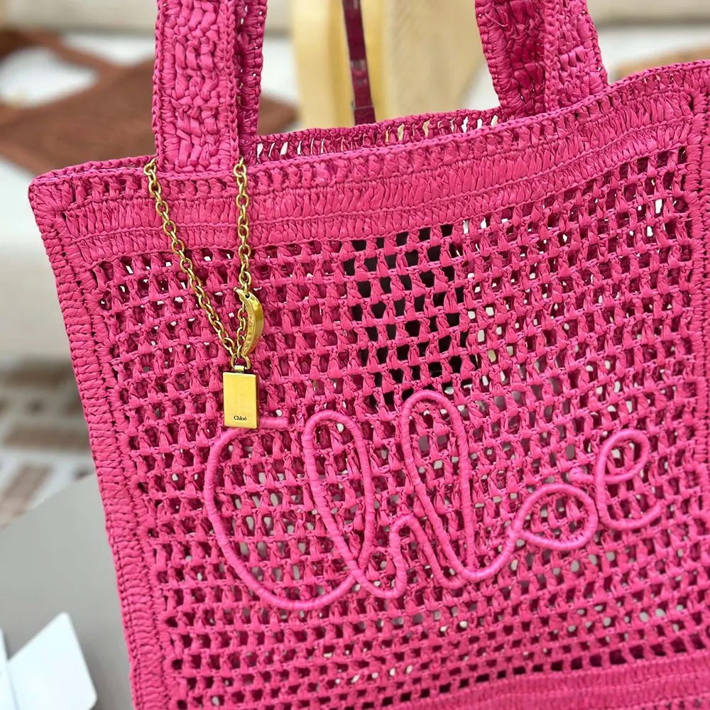 Chloe Women Summer Banana Tote Bag In Raffia-Rose - image 5